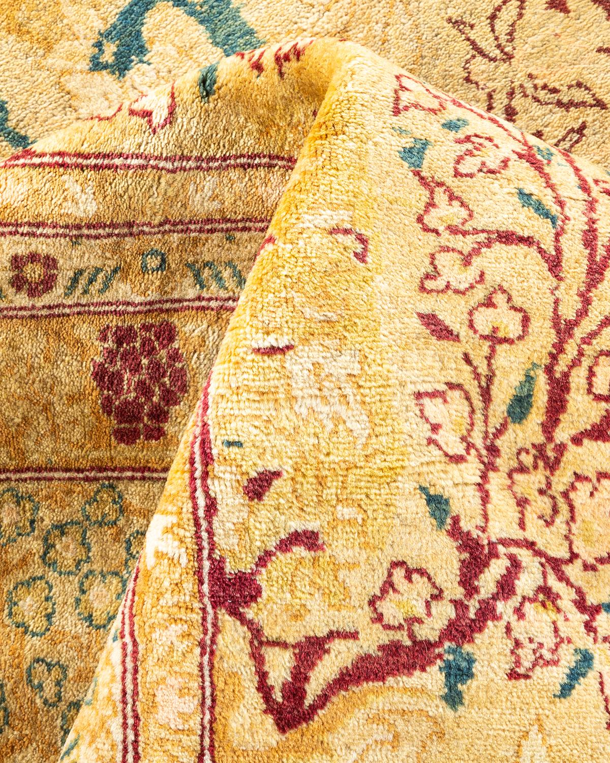 Tapis unique Oriental Mogul jaune noué à la main, unique en son genre en vente 1