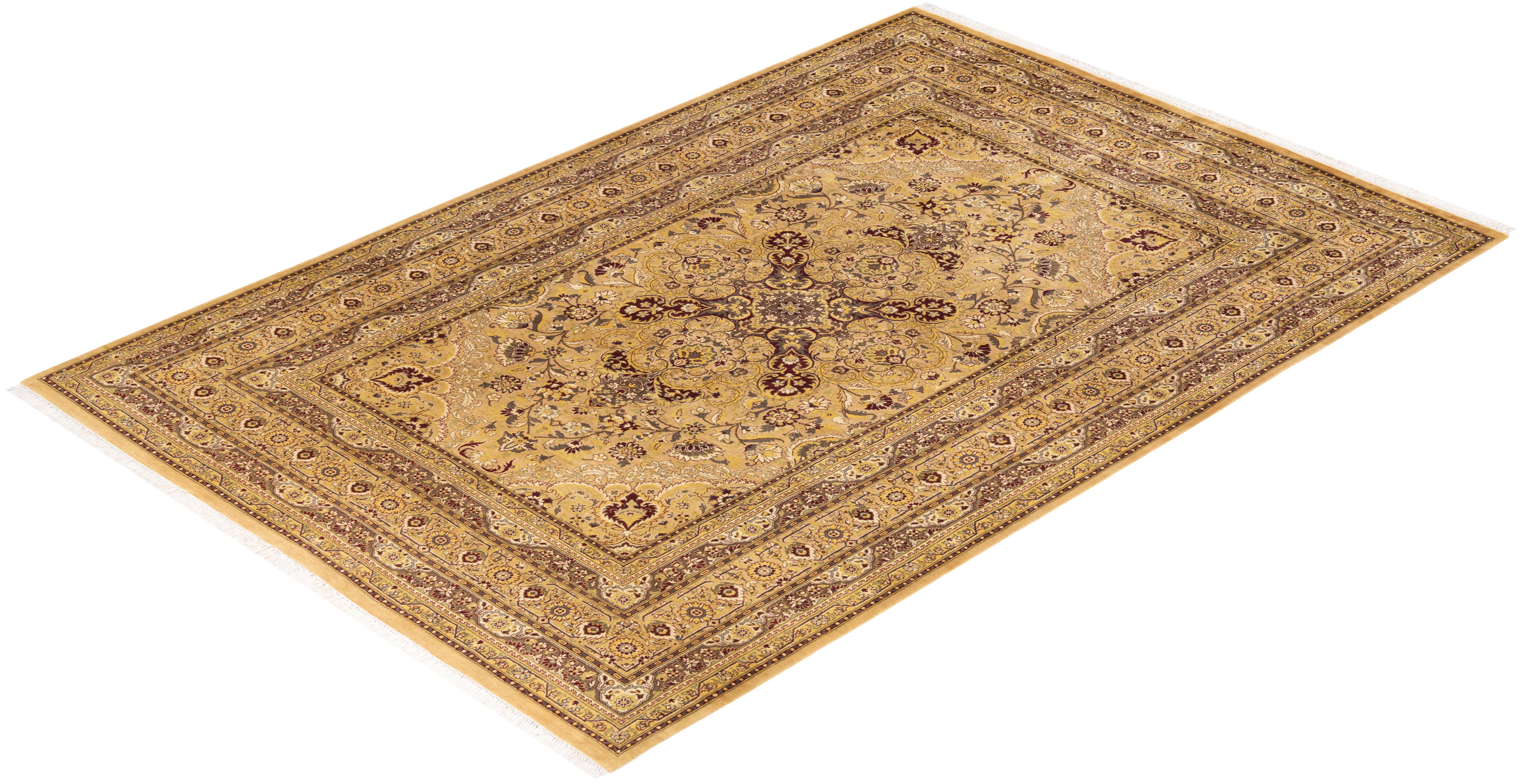 Tapis d'Orient Mogul jaune, noué à la main, unique en son genre en vente 2
