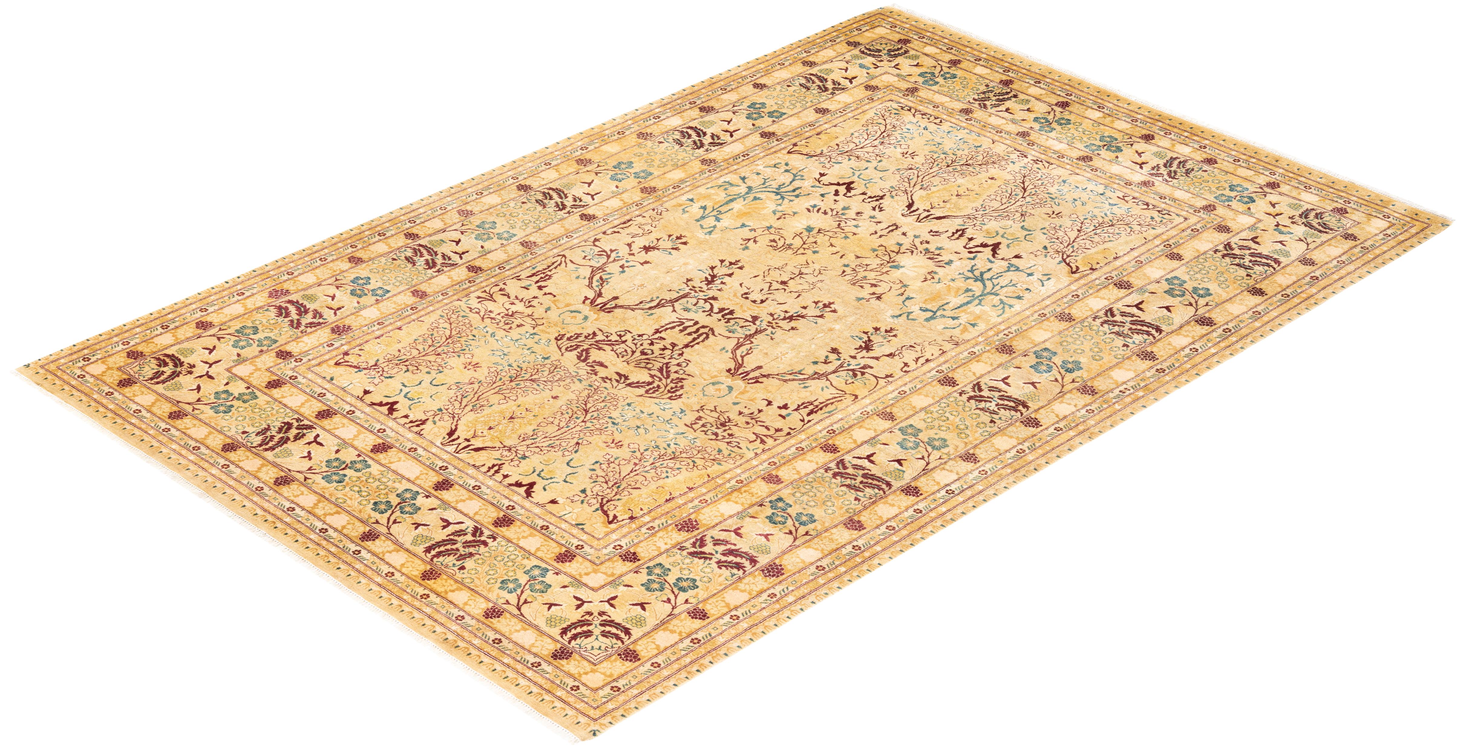 Tapis unique Oriental Mogul jaune noué à la main, unique en son genre en vente 2