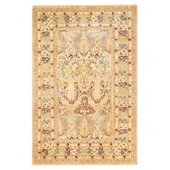 Tapis unique Oriental Mogul jaune noué à la main, unique en son genre