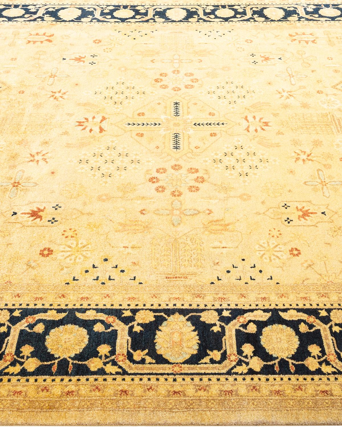 One-of-a-Kind Hand Knotted Oriental Mogul Yellow Area Rug In New Condition For Sale In Norwalk, CT