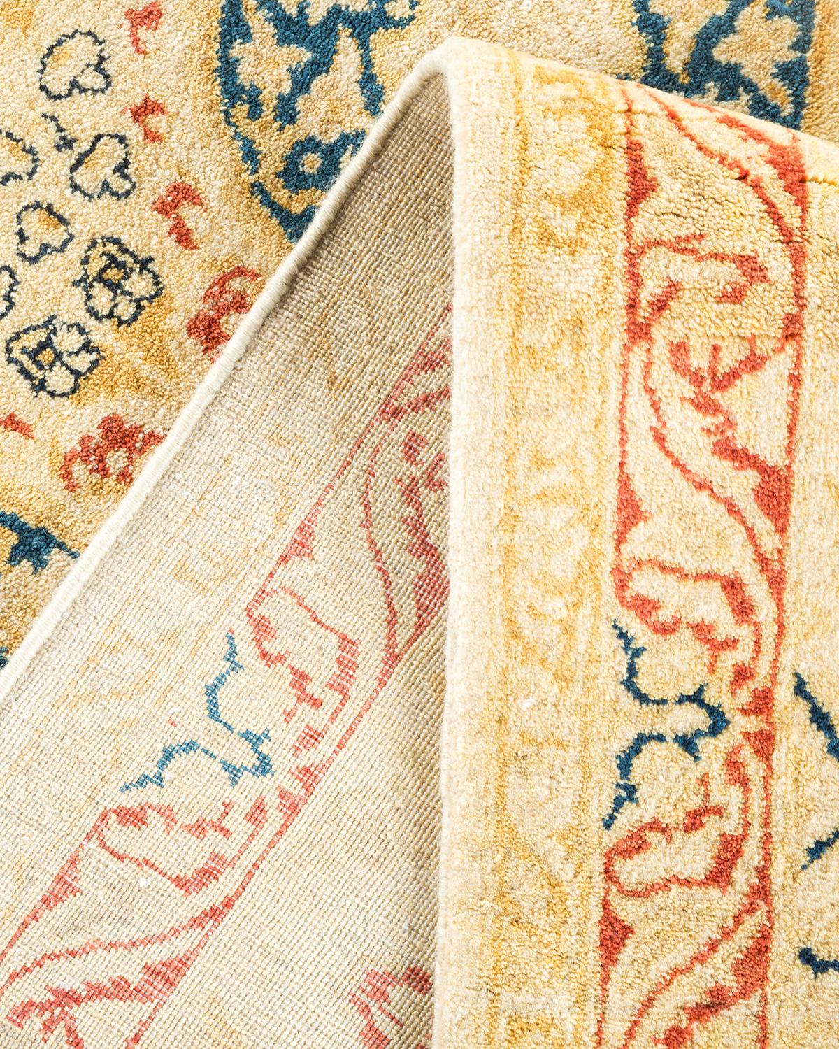 Laine Tapis unique Oriental Mogul jaune noué à la main, unique en son genre en vente