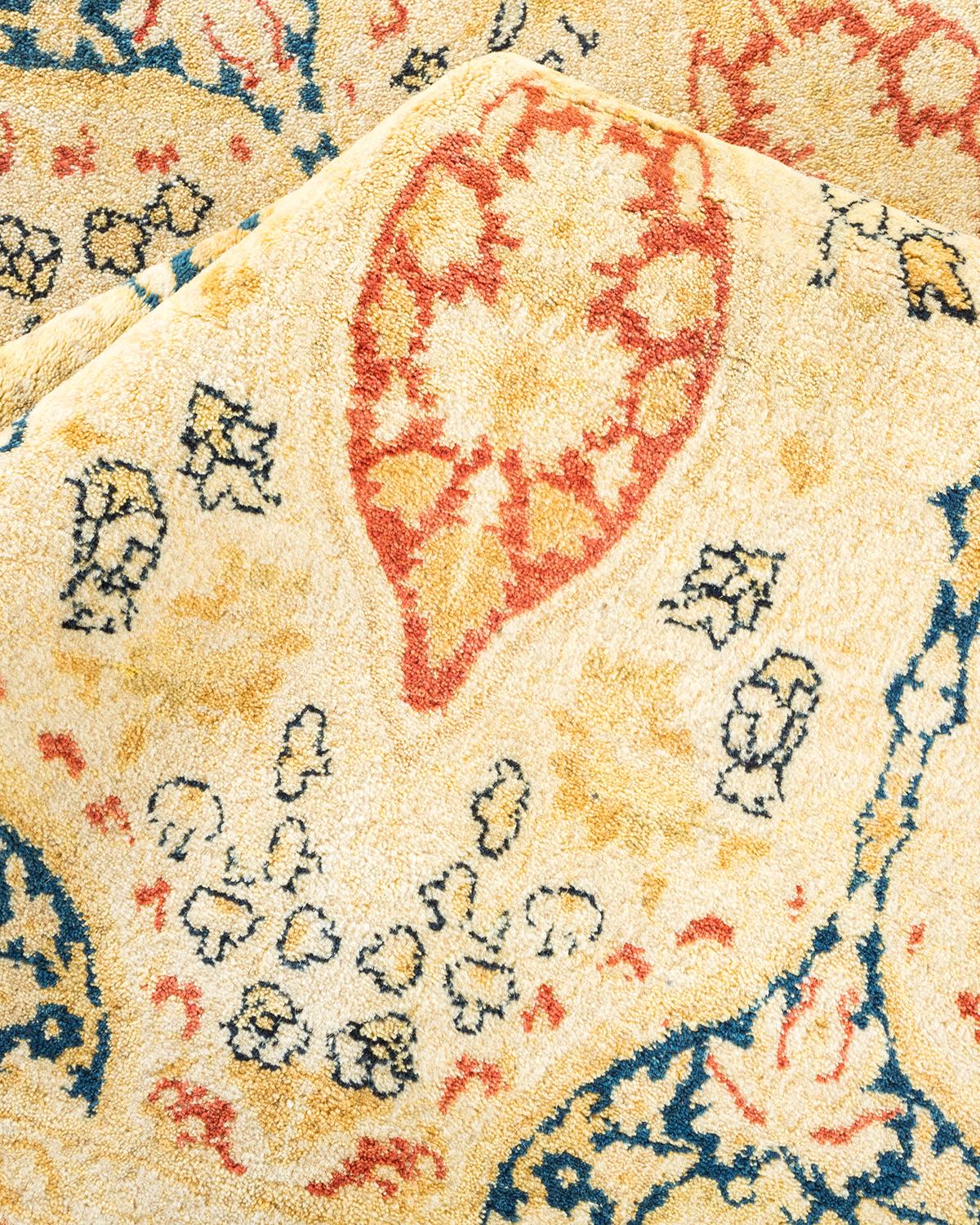 Tapis unique Oriental Mogul jaune noué à la main, unique en son genre en vente 1