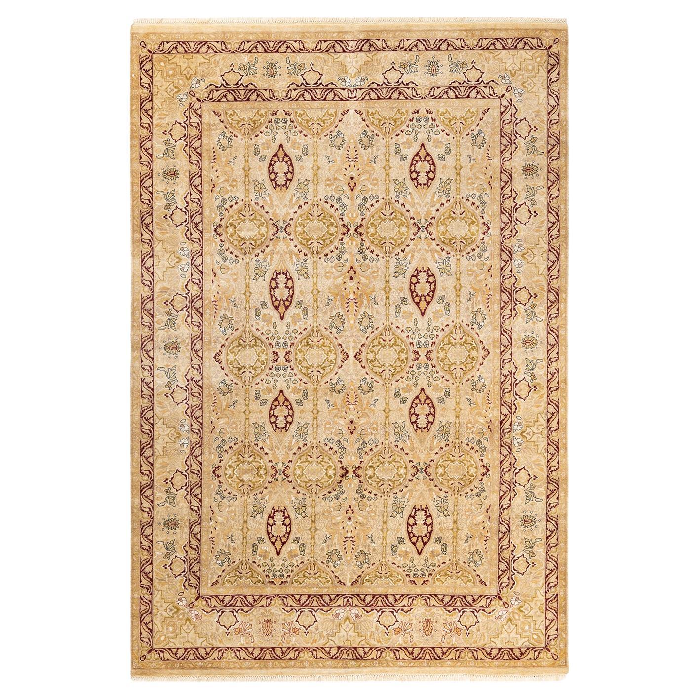 One-Of-A-Kind Hand Knotted Oriental Mogul Yellow Area Rug For Sale