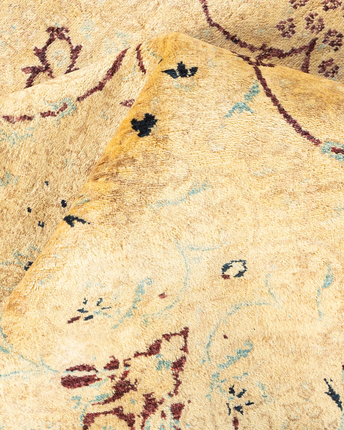 Tapis d'Orient Mogul jaune, noué à la main, unique en son genre en vente 1