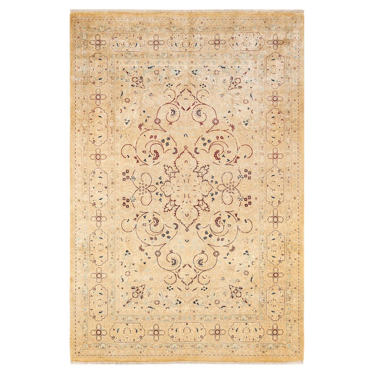 One-Of-A-Kind Hand Knotted Oriental Mogul Yellow Area Rug