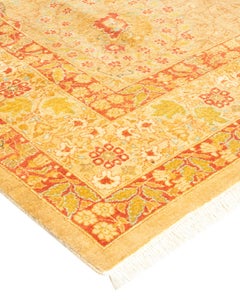 Handgeknüpfter, gelber Orientalischer Mogul-Teppich, Unikat