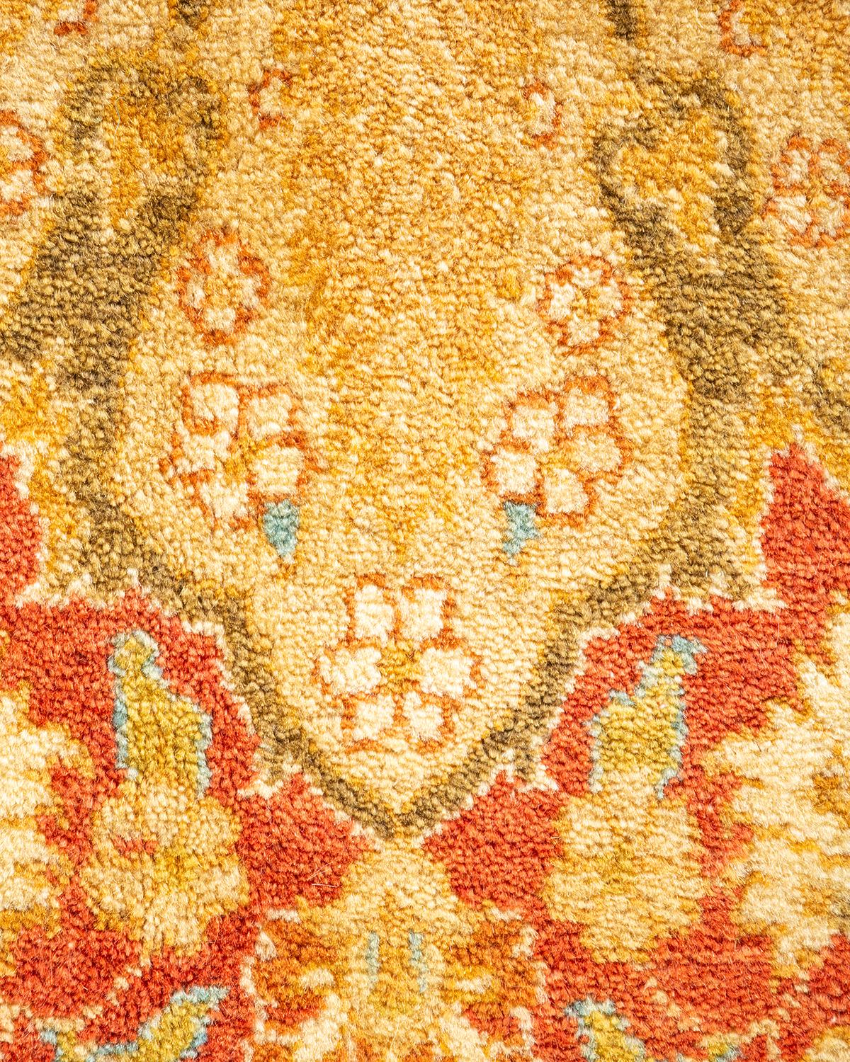 Pakistani One-of-a-Kind Hand Knotted Oriental Mogul Yellow Area Rug For Sale