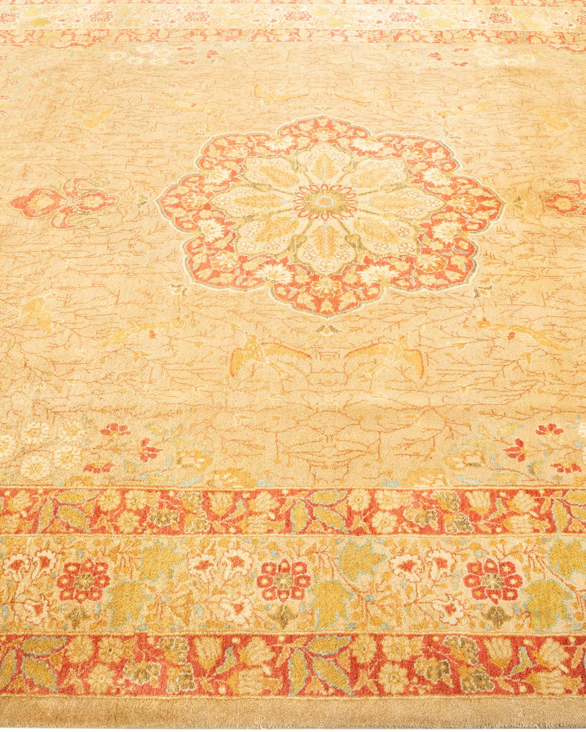 One-of-a-Kind Hand Knotted Oriental Mogul Yellow Area Rug In New Condition For Sale In Norwalk, CT