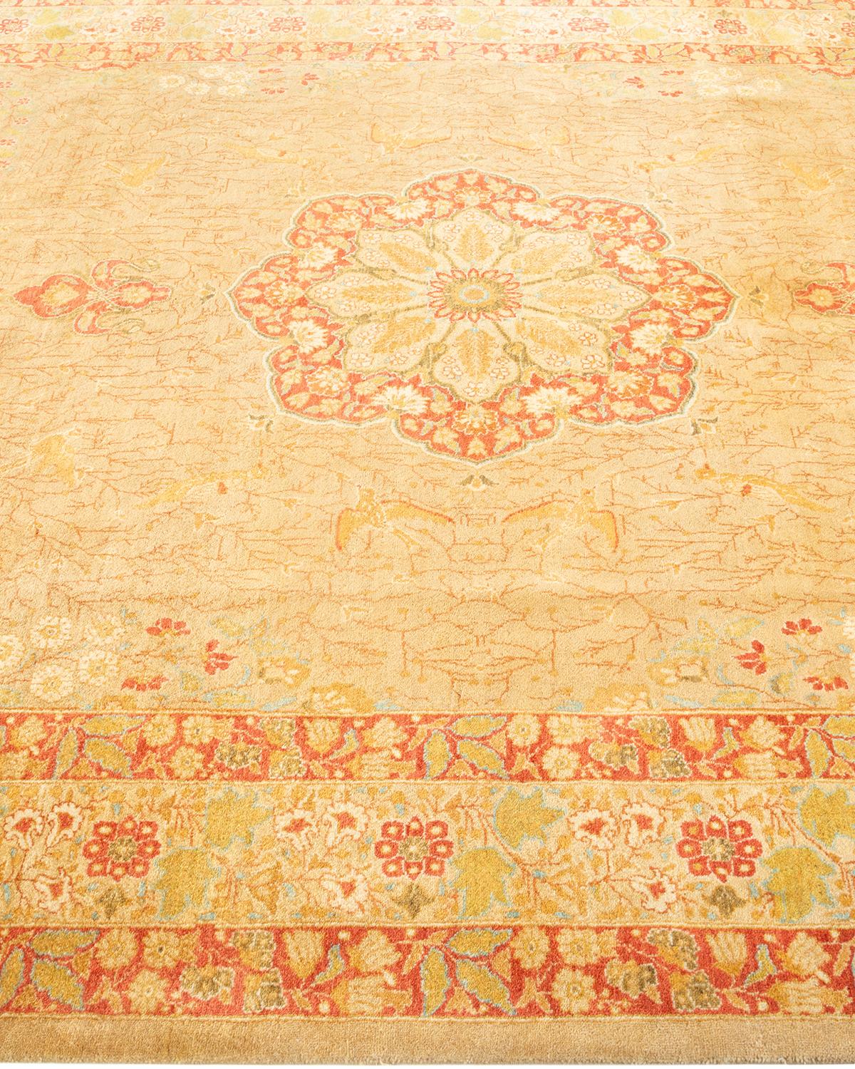 One-of-a-Kind Hand Knotted Oriental Mogul Yellow Area Rug In New Condition For Sale In Norwalk, CT