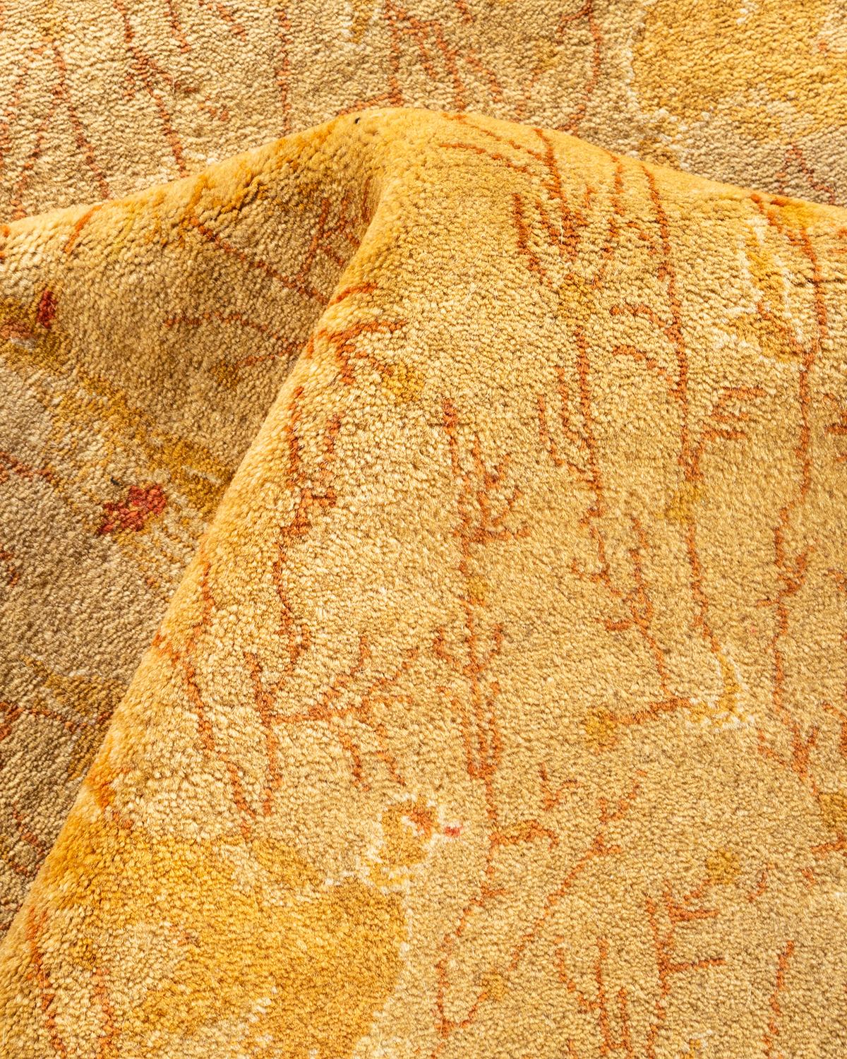 One-of-a-Kind Hand Knotted Oriental Mogul Yellow Area Rug For Sale 1