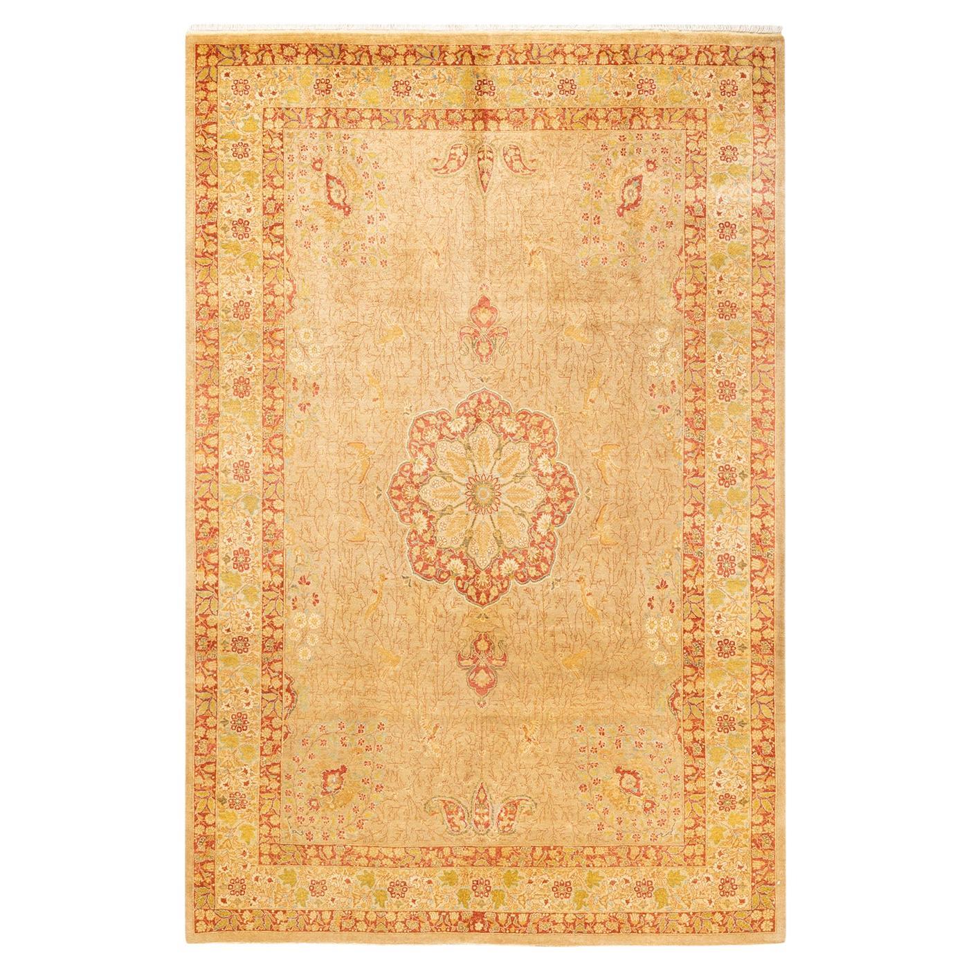 One-of-a-Kind Hand Knotted Oriental Mogul Yellow Area Rug For Sale