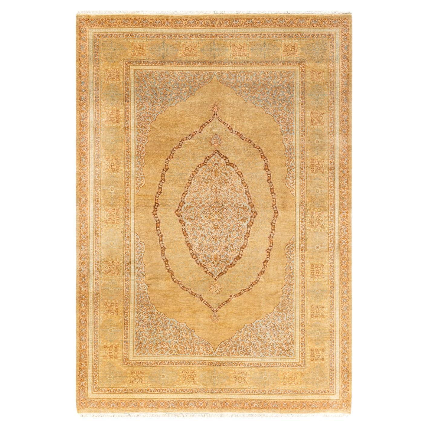 One-of-a-kind Hand Knotted Oriental Mogul Yellow Area Rug For Sale