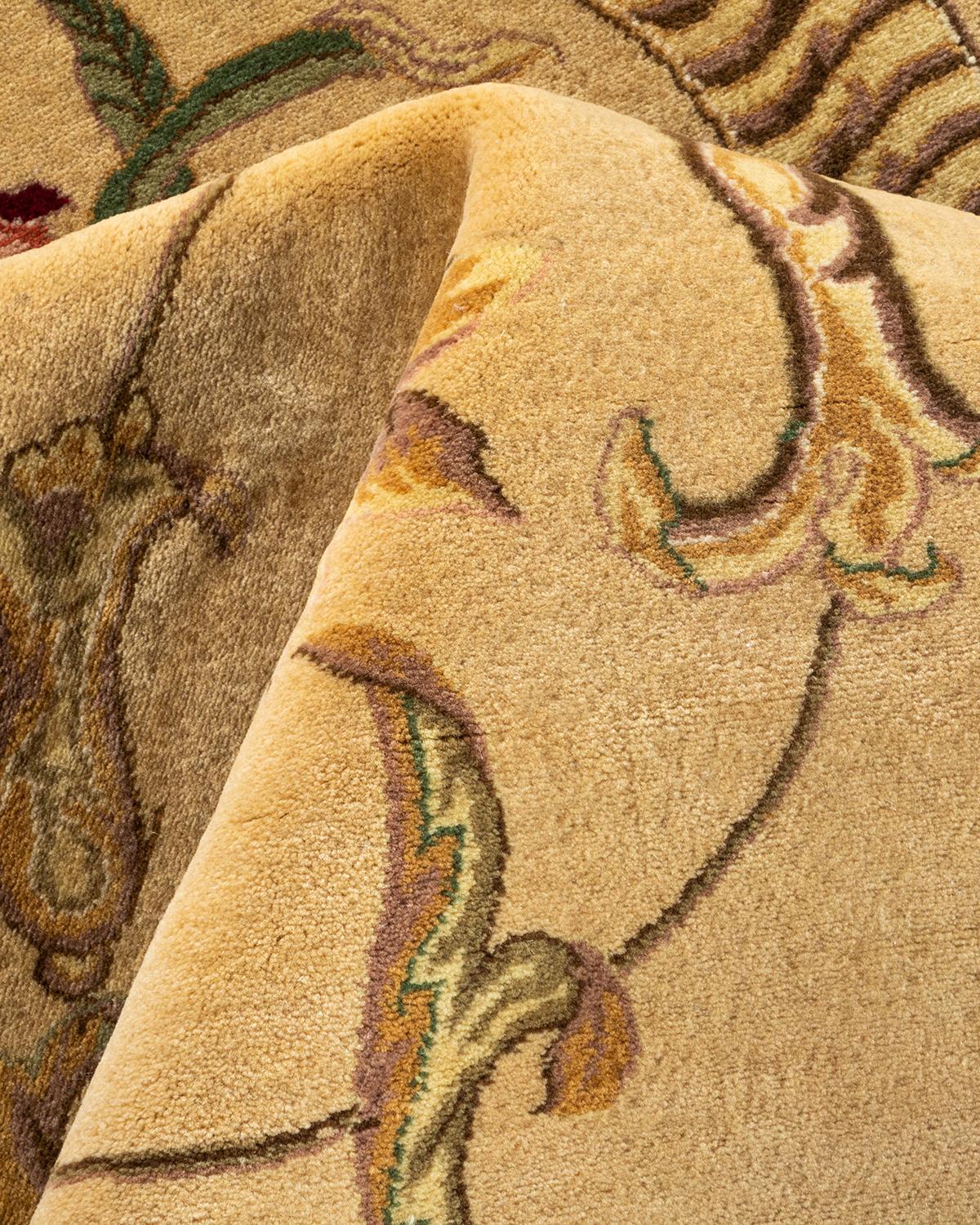 Handgeknüpfter orientalischer Mogul-Teppich in Gelb, Unikat im Angebot 1