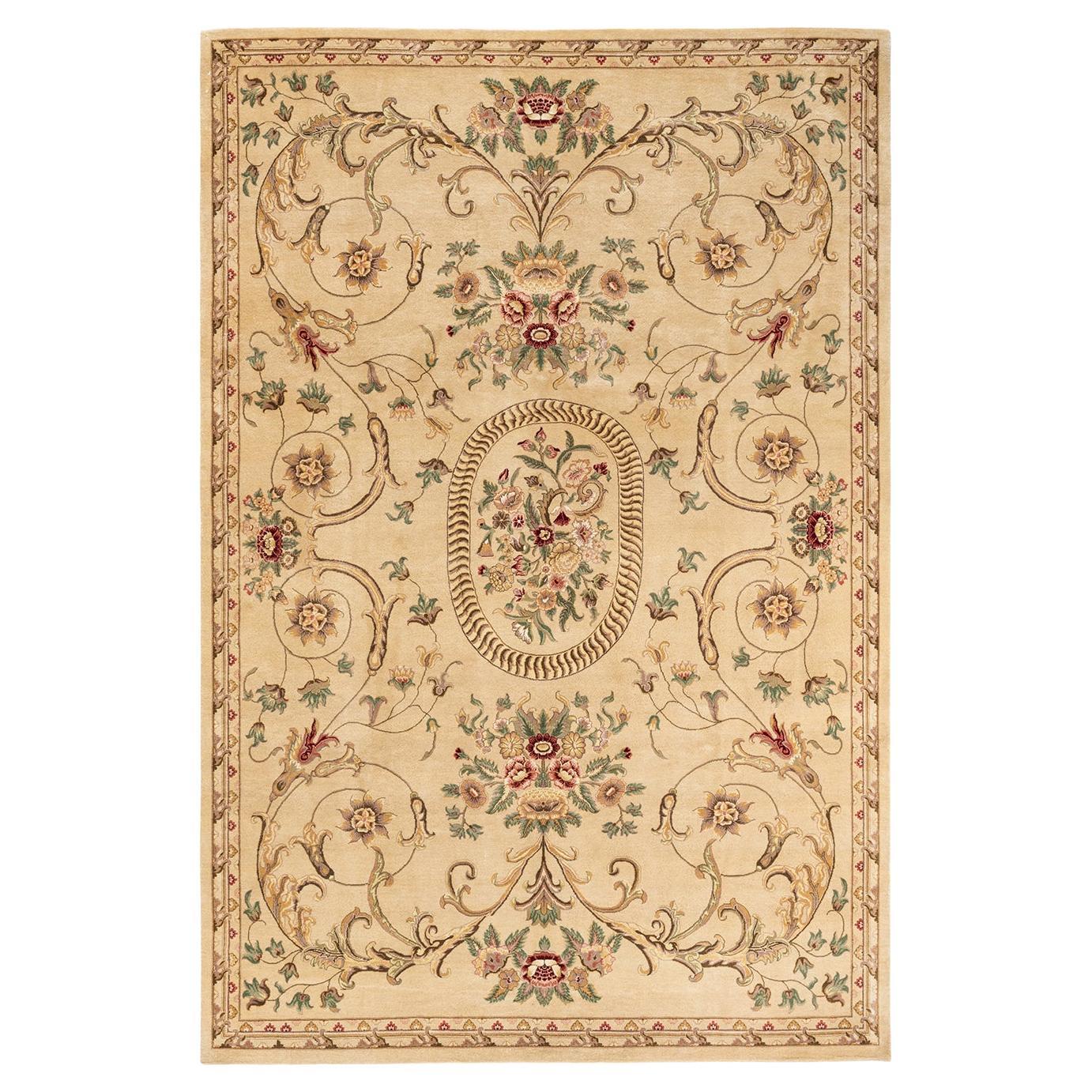 One-of-a-kind Hand Knotted Oriental Mogul Yellow Area Rug
