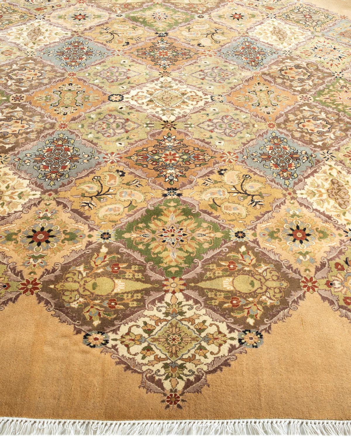 One-of-a-kind Hand Knotted Oriental Mogul Yellow Area Rug In New Condition For Sale In Norwalk, CT