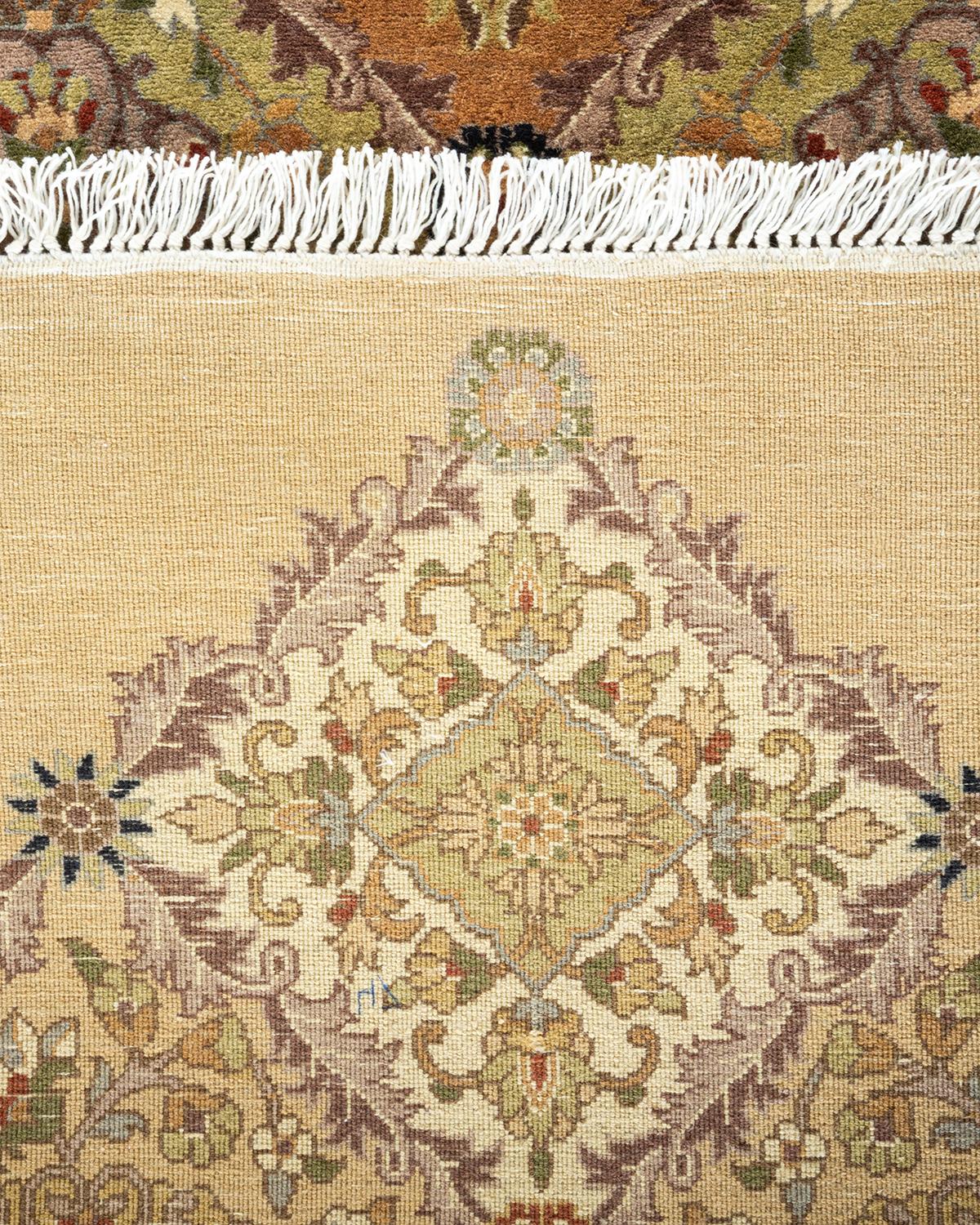 Contemporary One-of-a-kind Hand Knotted Oriental Mogul Yellow Area Rug For Sale