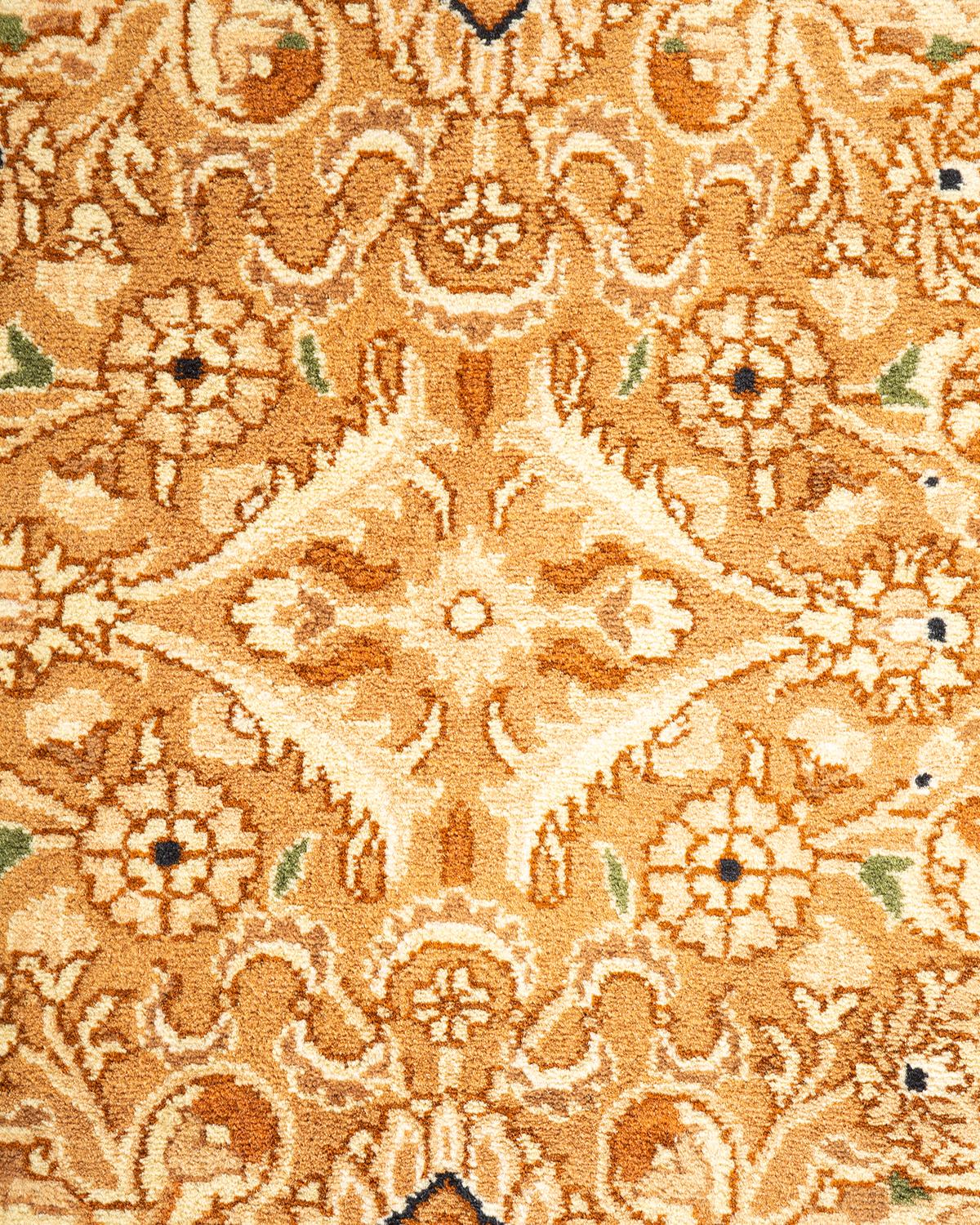 Pakistani One-Of-A-Kind Hand Knotted Oriental Mogul Yellow Area Rug For Sale