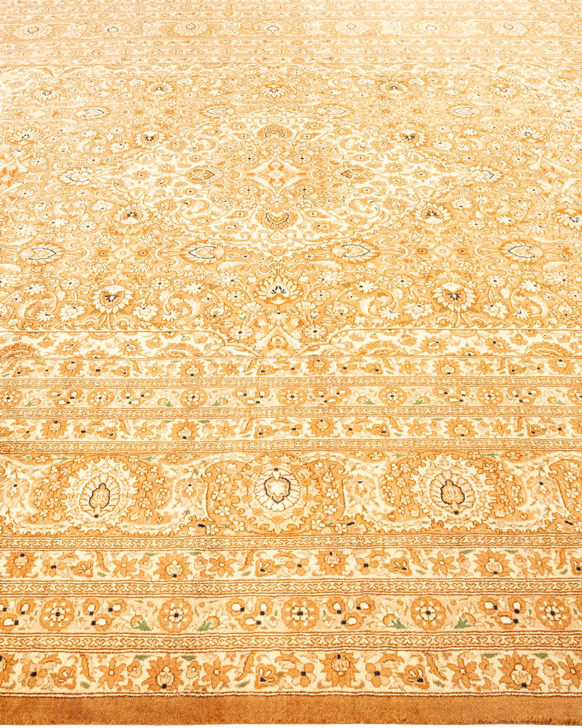 One-Of-A-Kind Hand Knotted Oriental Mogul Yellow Area Rug In New Condition For Sale In Norwalk, CT