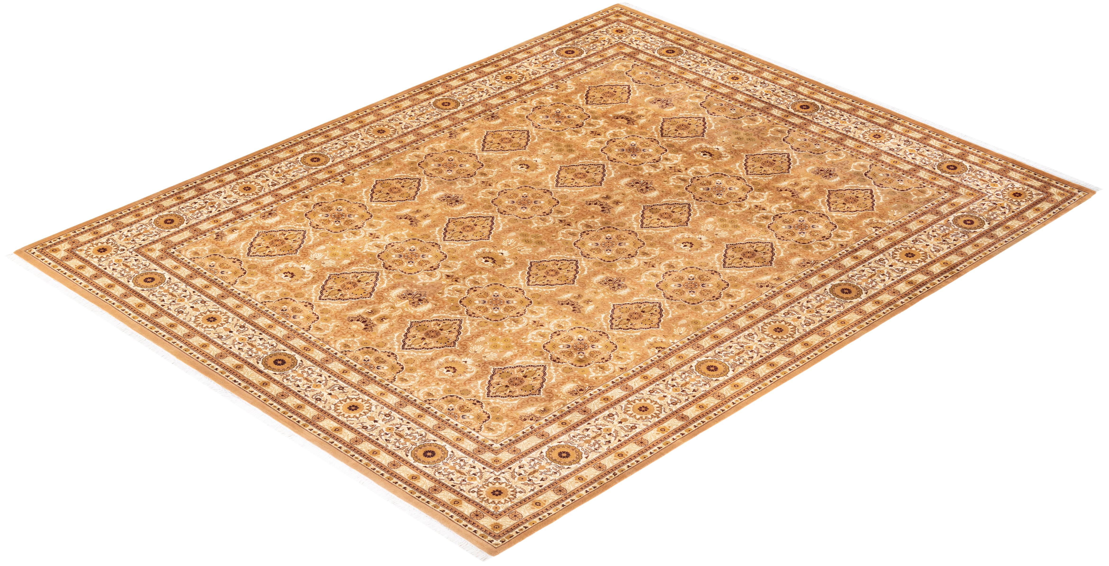 Tapis unique Oriental Mogul jaune noué à la main, unique en son genre en vente 2