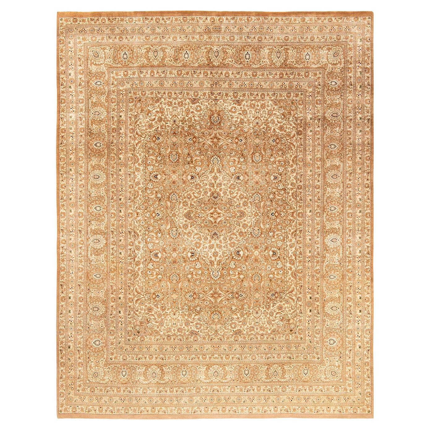 Tapis Oriental Mogul jaune noué à la main, unique en son genre