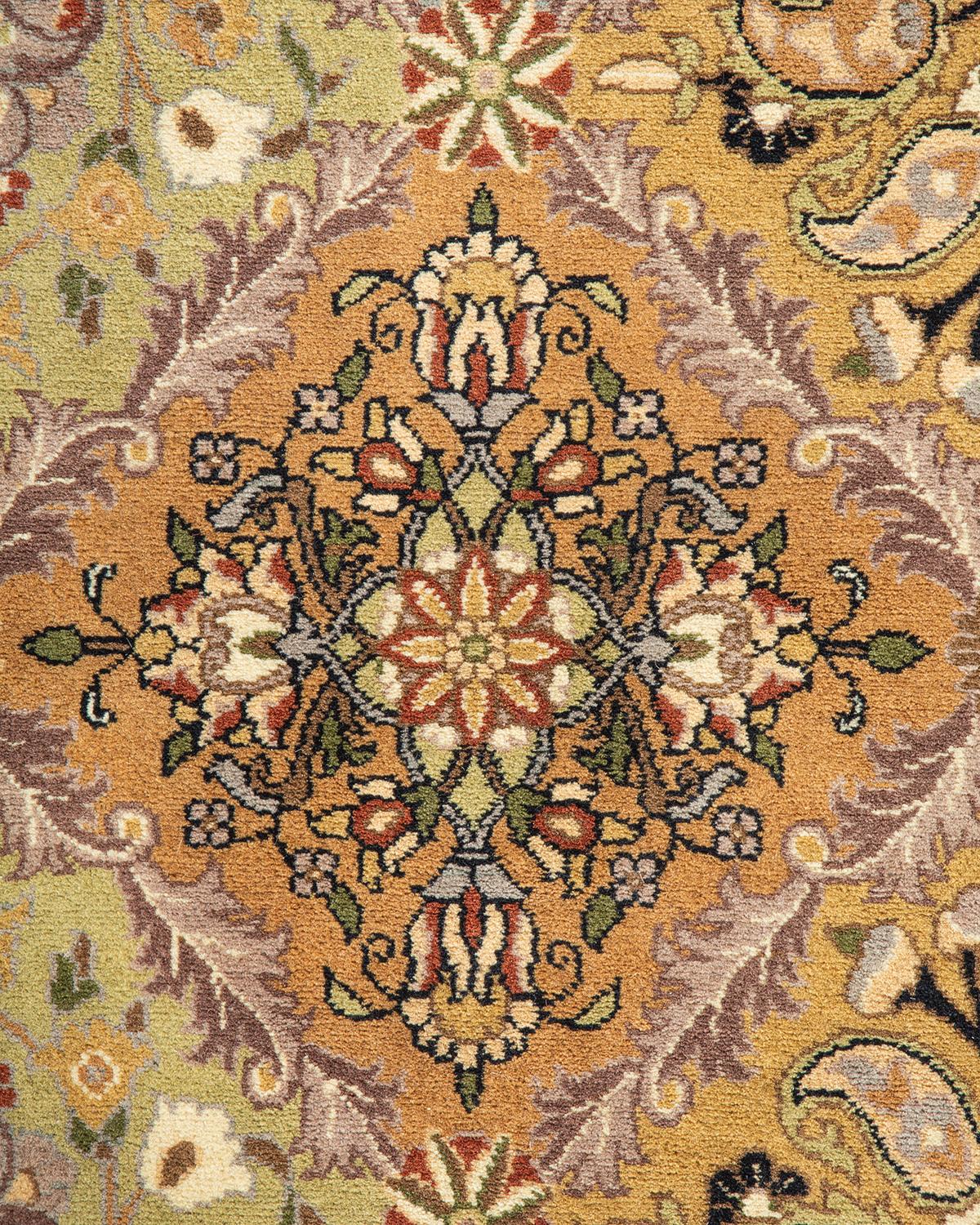 Handgeknüpfter orientalischer Mogul-Teppich in Gelb, Unikat (Pakistanisch) im Angebot