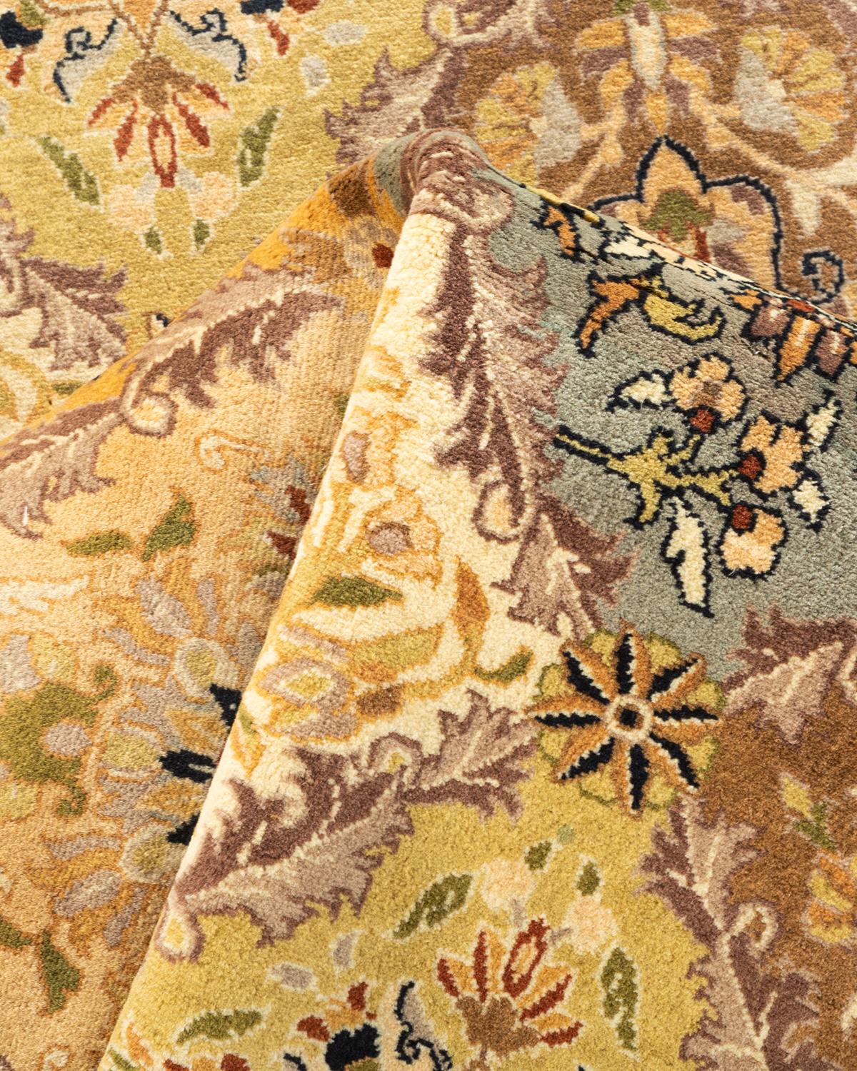 Tapis Oriental Mogul jaune noué à la main, unique en son genre en vente 1