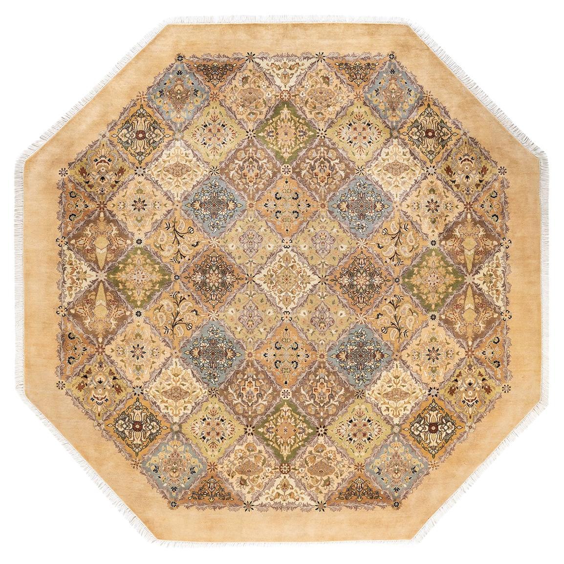 Tapis Oriental Mogul jaune noué à la main, unique en son genre