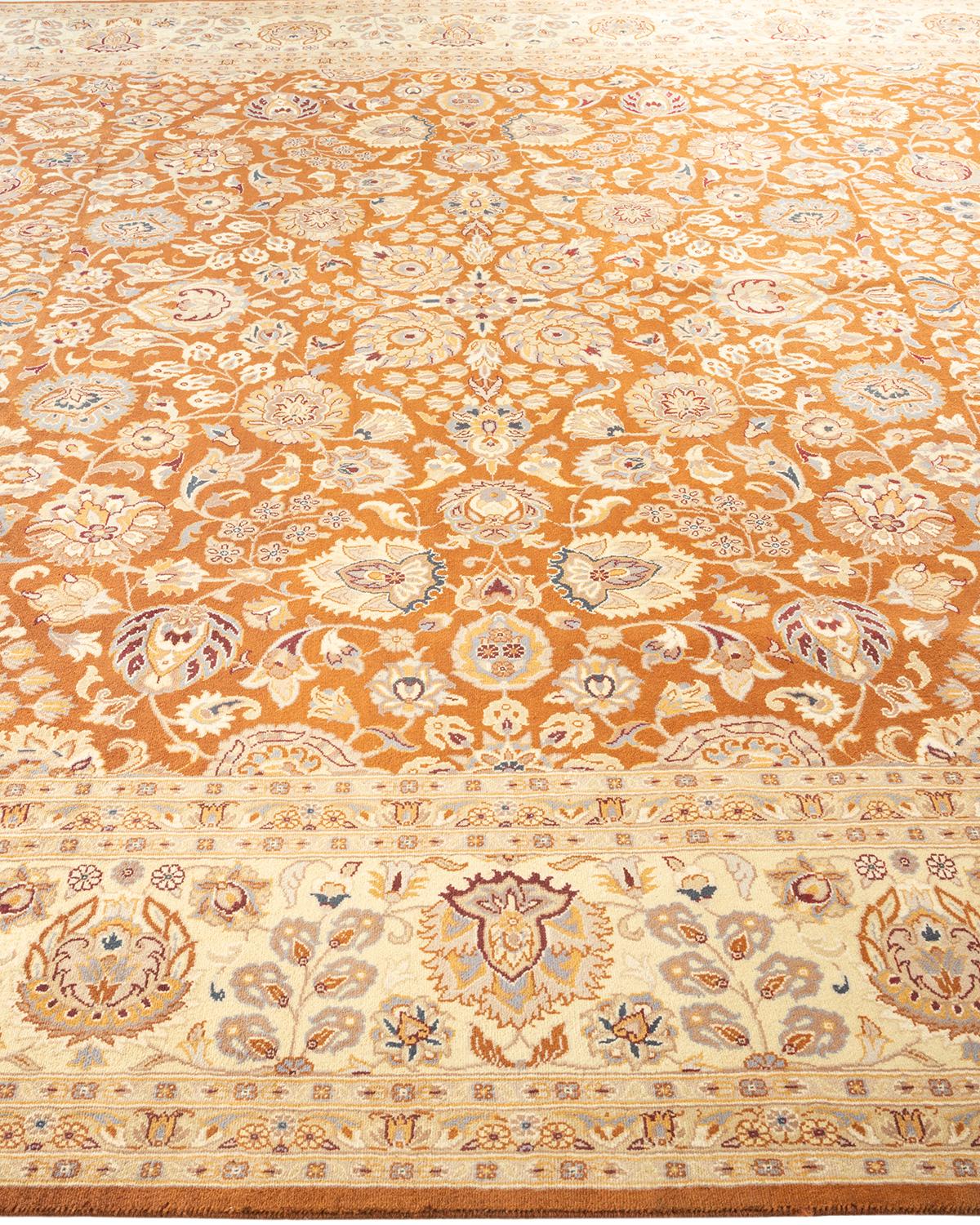 One-of-a-kind Hand Knotted Oriental Mogul Yellow Area Rug In New Condition For Sale In Norwalk, CT