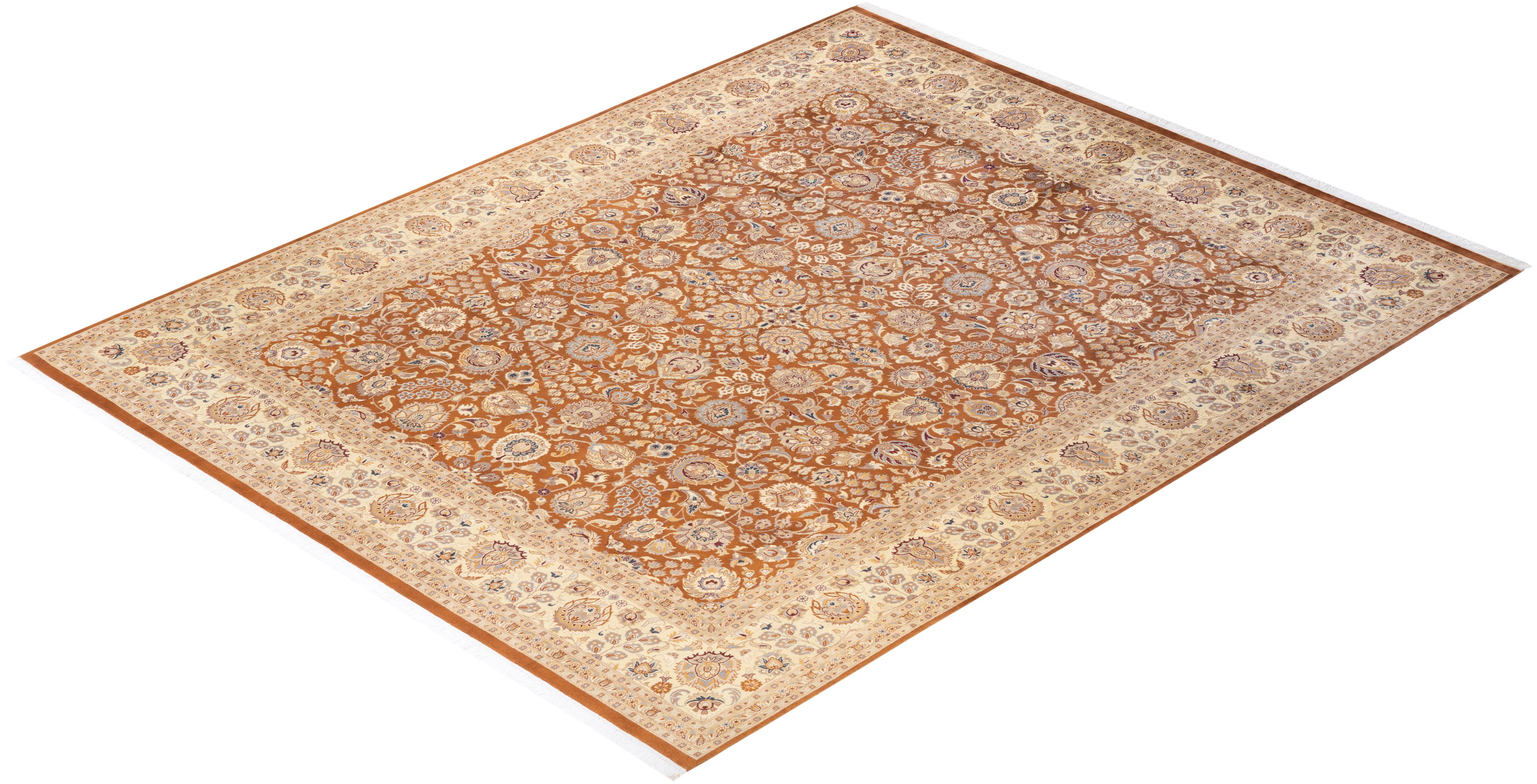 One-of-a-kind Hand Knotted Oriental Mogul Yellow Area Rug For Sale 2