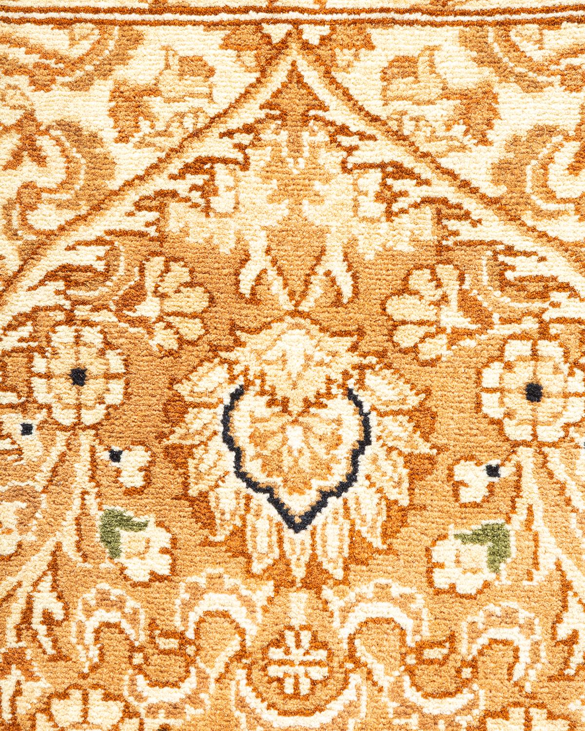Pakistani One-of-a-kind Hand Knotted Oriental Mogul Yellow Area Rug For Sale