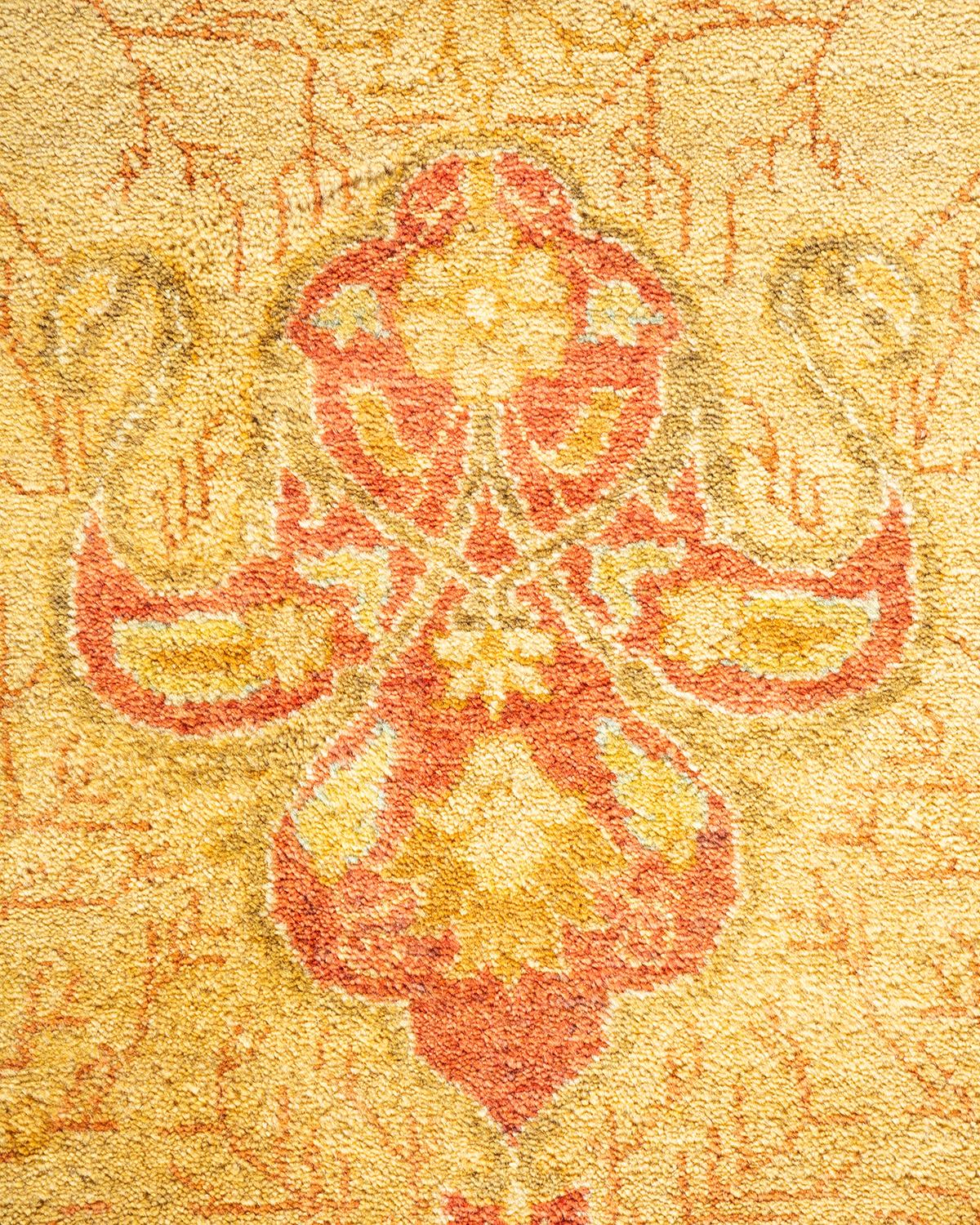 Pakistani One-of-a-kind Hand Knotted Oriental Mogul Yellow Area Rug For Sale
