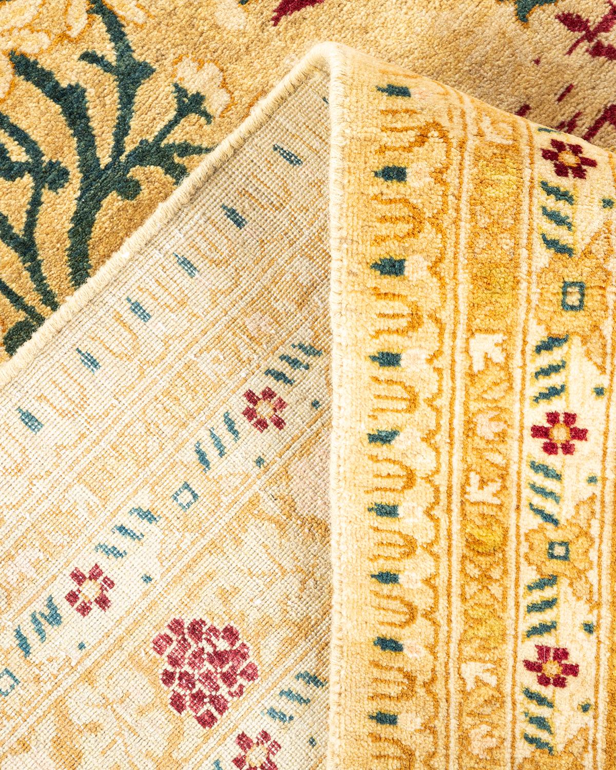 Laine Tapis Oriental Mogul jaune noué à la main, unique en son genre en vente