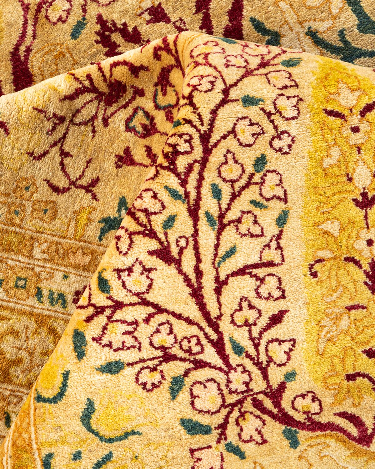Tapis Oriental Mogul jaune noué à la main, unique en son genre en vente 1