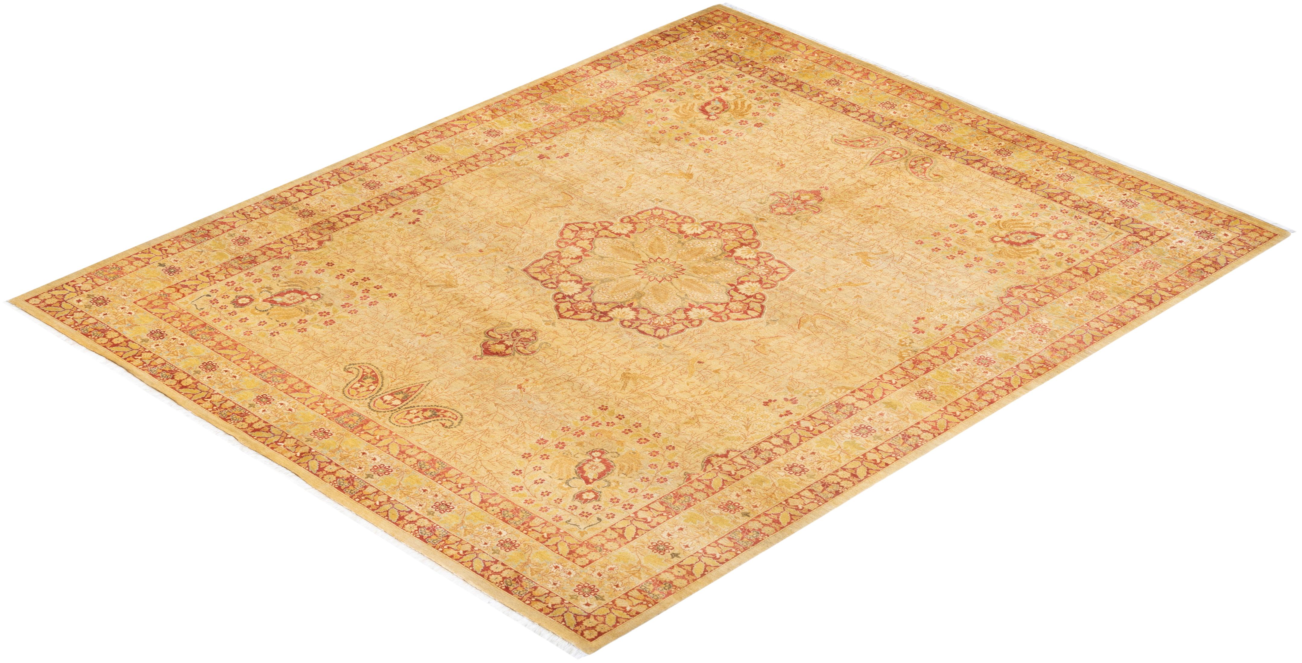 One-of-a-kind Hand Knotted Oriental Mogul Yellow Area Rug For Sale 2