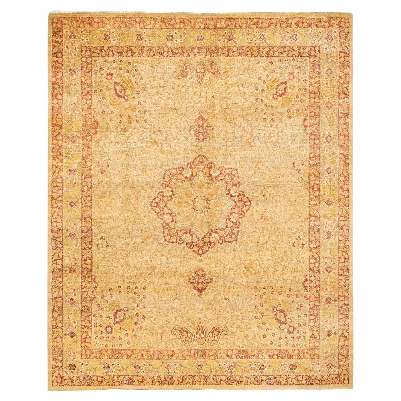 One-of-a-kind Hand Knotted Oriental Mogul Yellow Area Rug For Sale