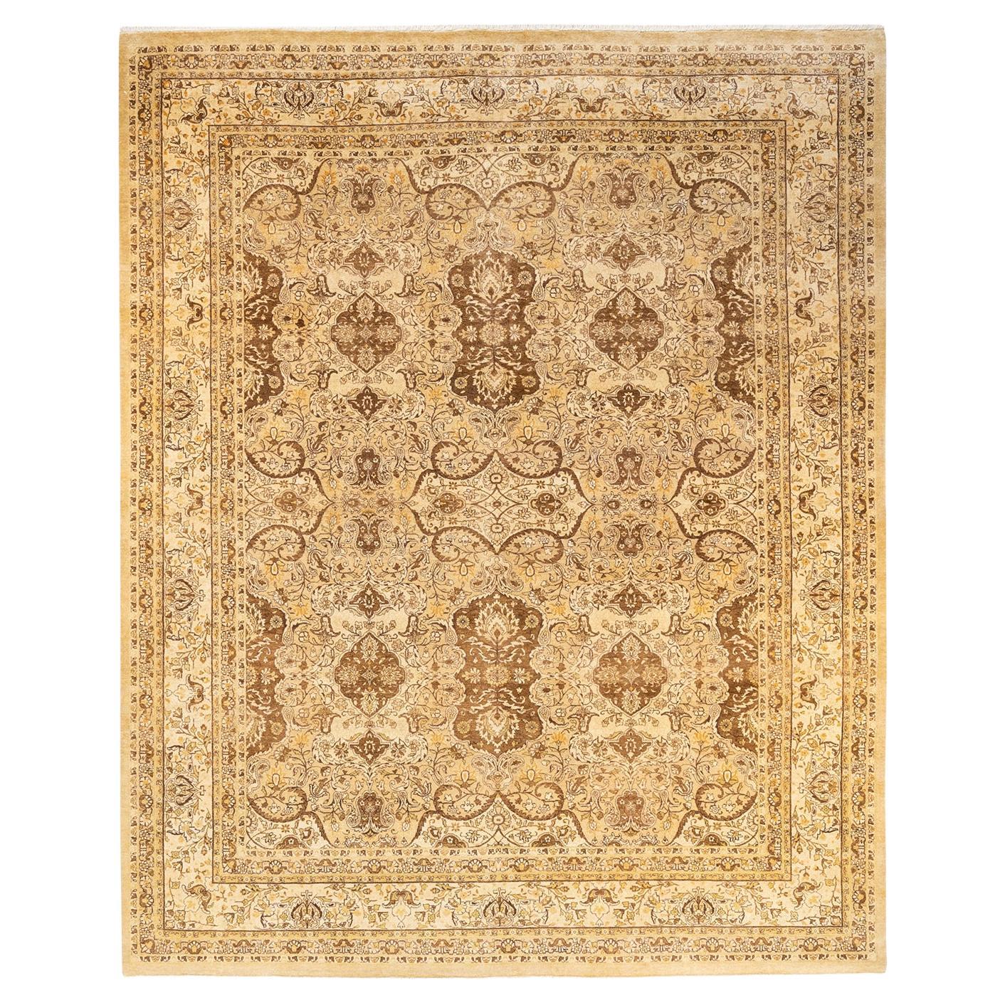 Tapis Oriental Mogul jaune noué à la main, unique en son genre