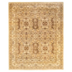 Tapis Oriental Mogul jaune noué à la main, unique en son genre