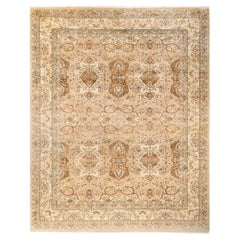 Tapis Oriental Mogul jaune noué à la main, unique en son genre