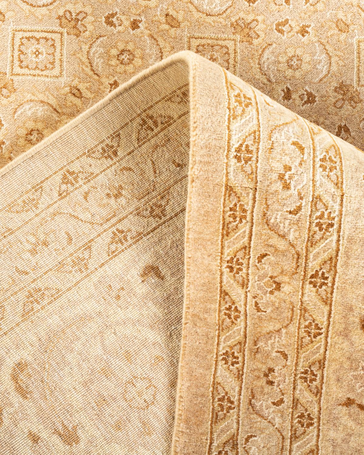 Laine Tapis Oriental Mogul jaune noué à la main, unique en son genre en vente