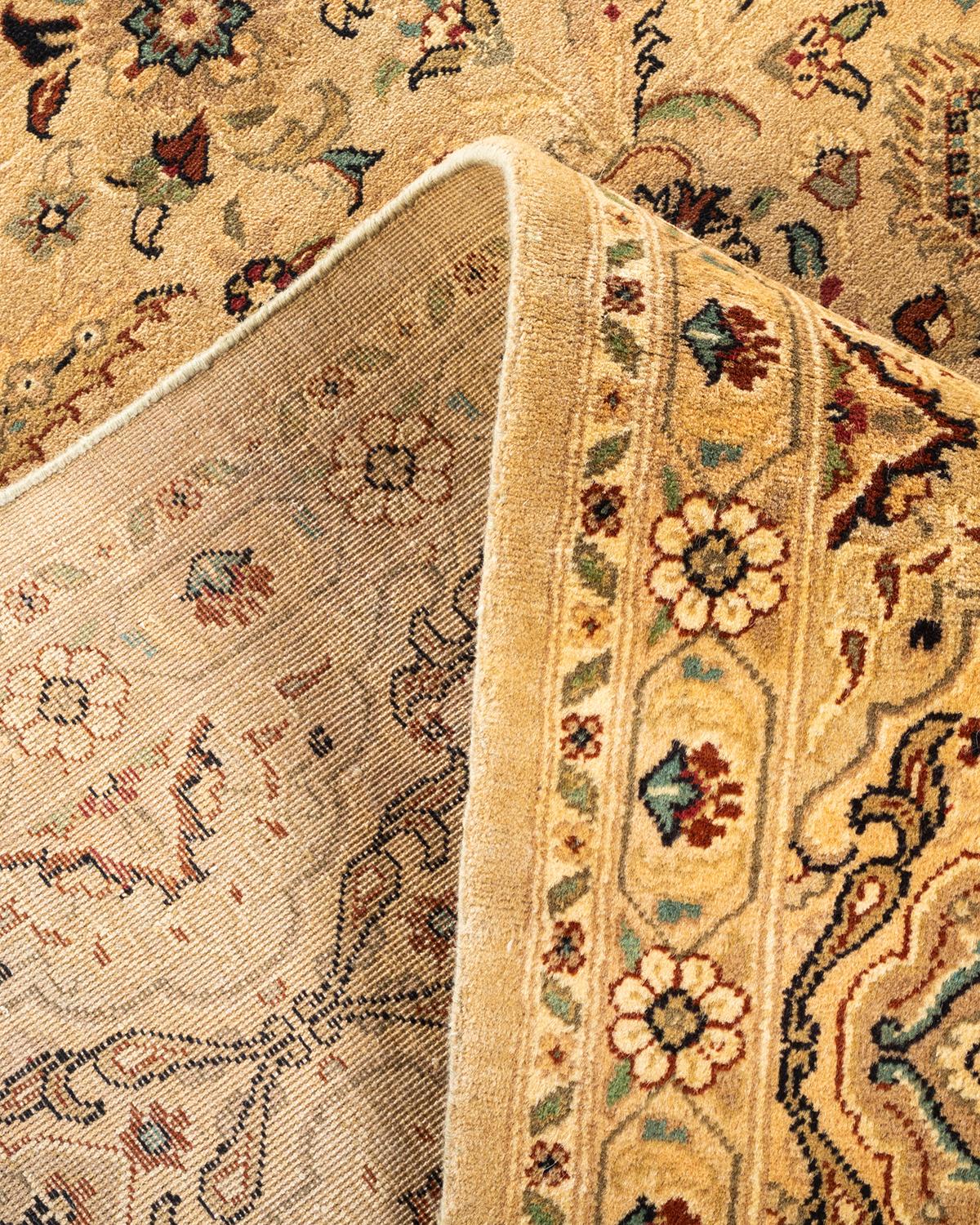 Laine Tapis Oriental Mogul jaune noué à la main, unique en son genre en vente