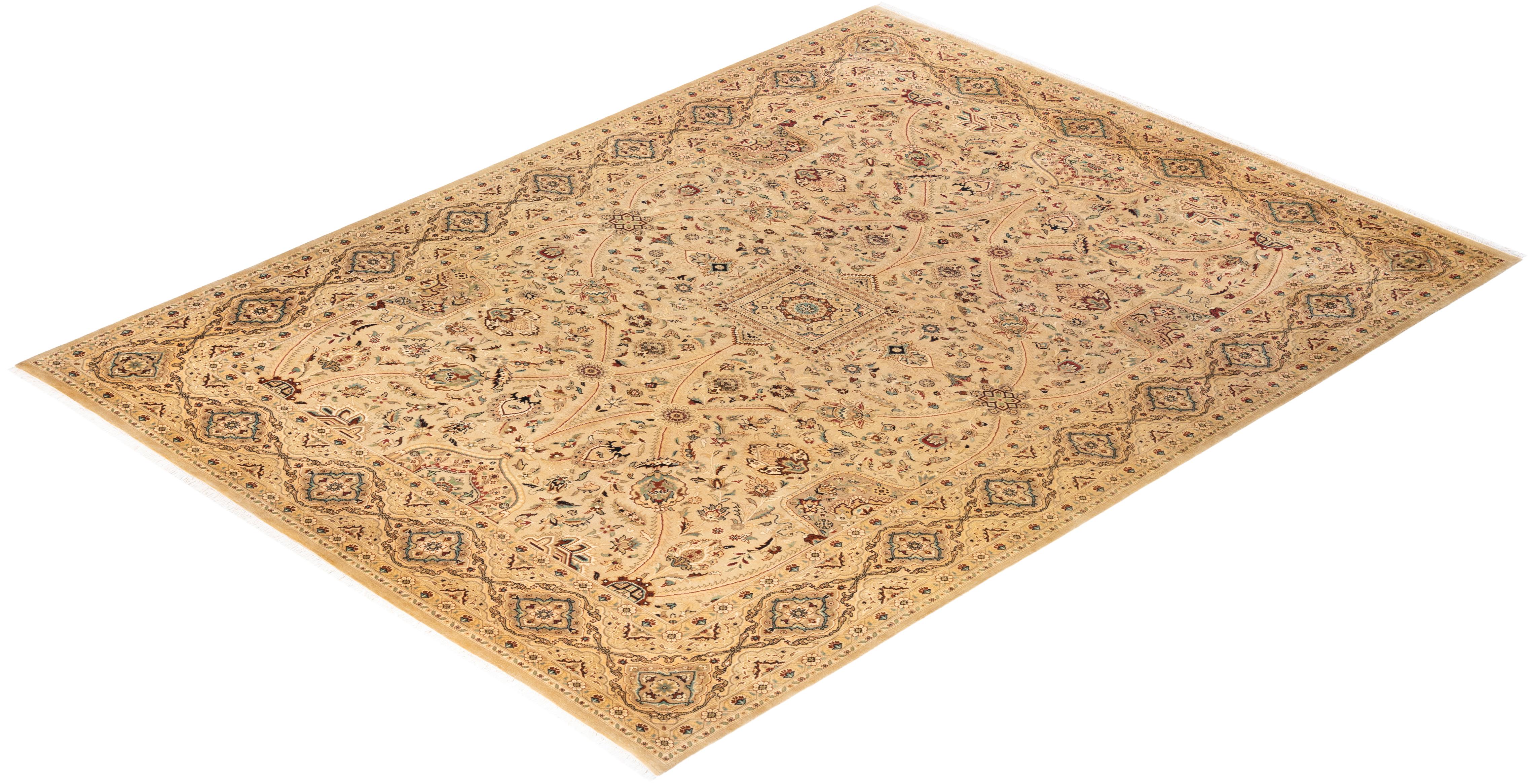 Tapis Oriental Mogul jaune noué à la main, unique en son genre en vente 2
