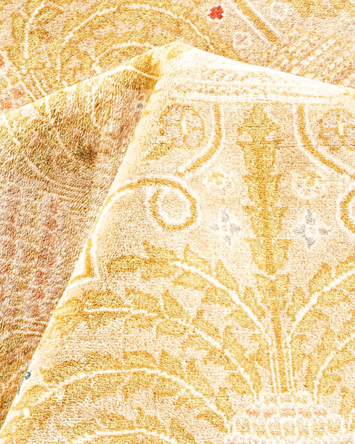 Tapis unique Oriental Mogul jaune noué à la main, unique en son genre en vente 1