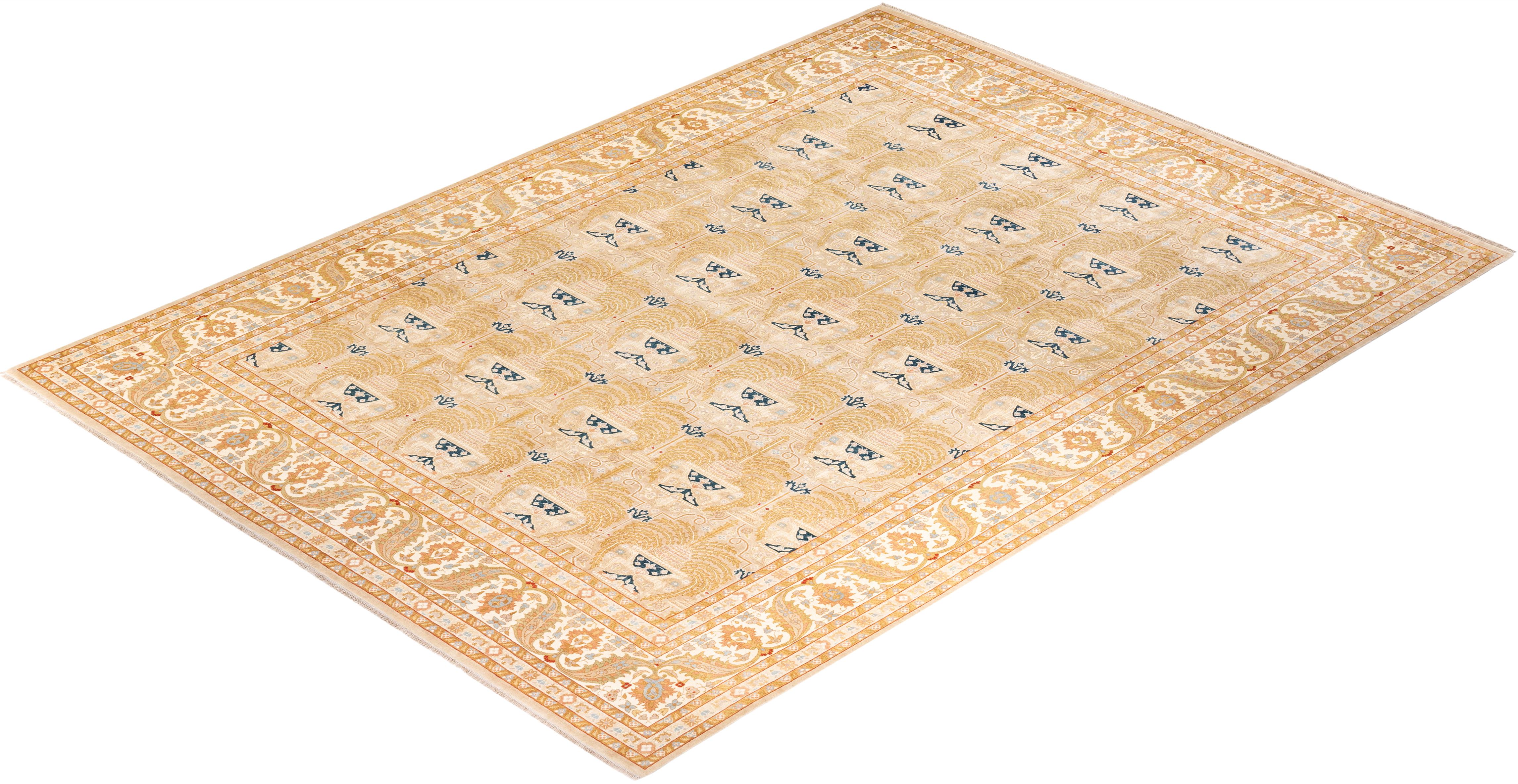 Tapis unique Oriental Mogul jaune noué à la main, unique en son genre en vente 2