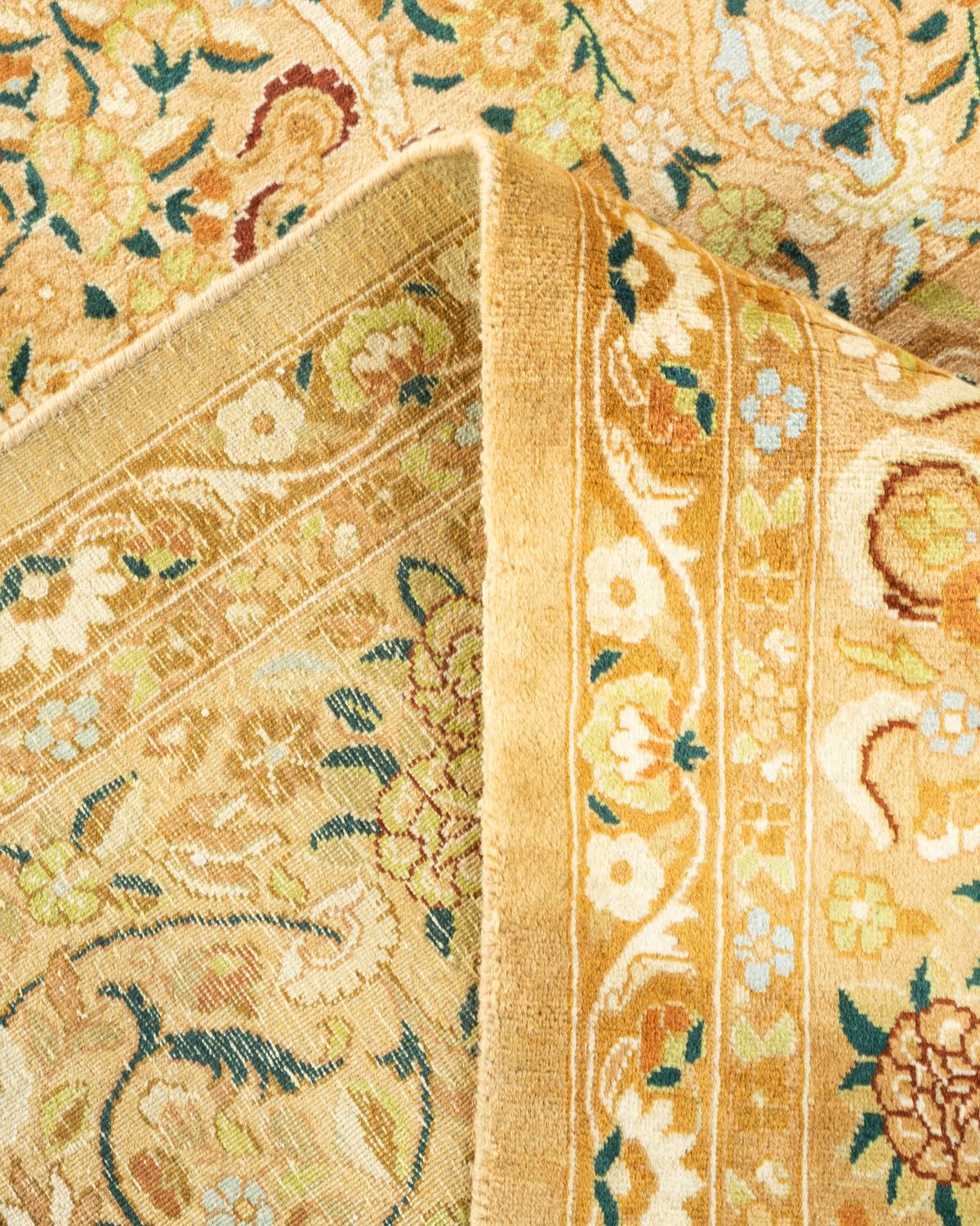 Laine Tapis unique Oriental Mogul jaune noué à la main, unique en son genre en vente