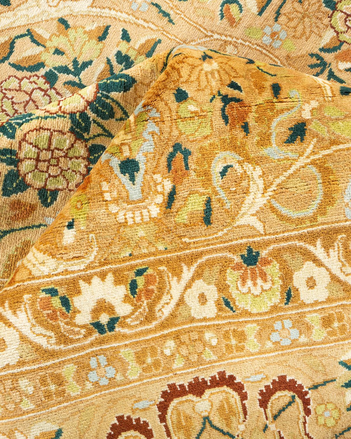 Tapis unique Oriental Mogul jaune noué à la main, unique en son genre en vente 1