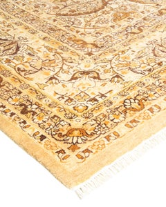 Handgeknüpfter orientalischer Mogul-Teppich in Gelb, Unikat