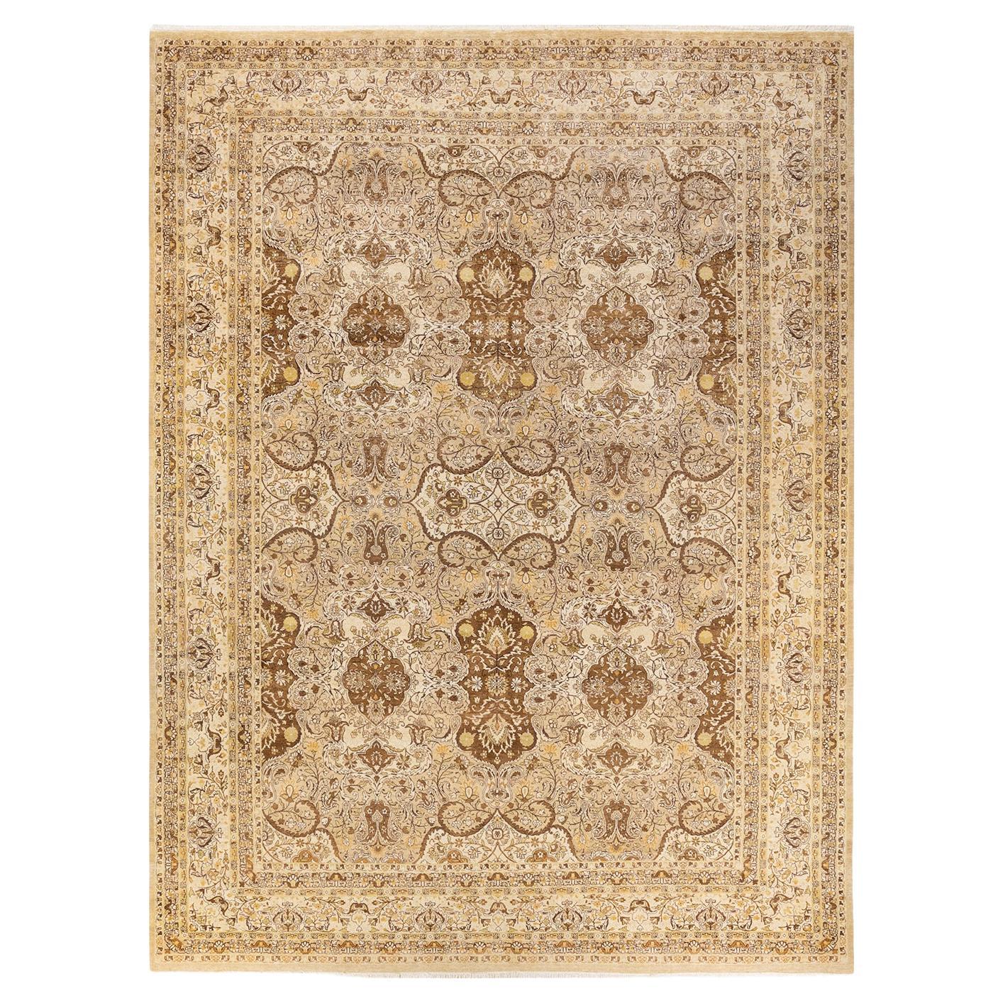 Tapis unique Oriental Mogul jaune noué à la main, unique en son genre