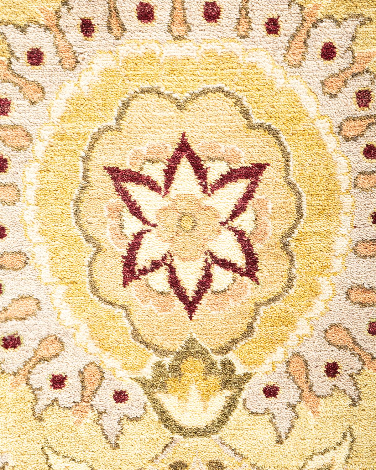 Pakistani One-Of-A-Kind Hand Knotted Oriental Mogul Yellow Area Rug 9' 2