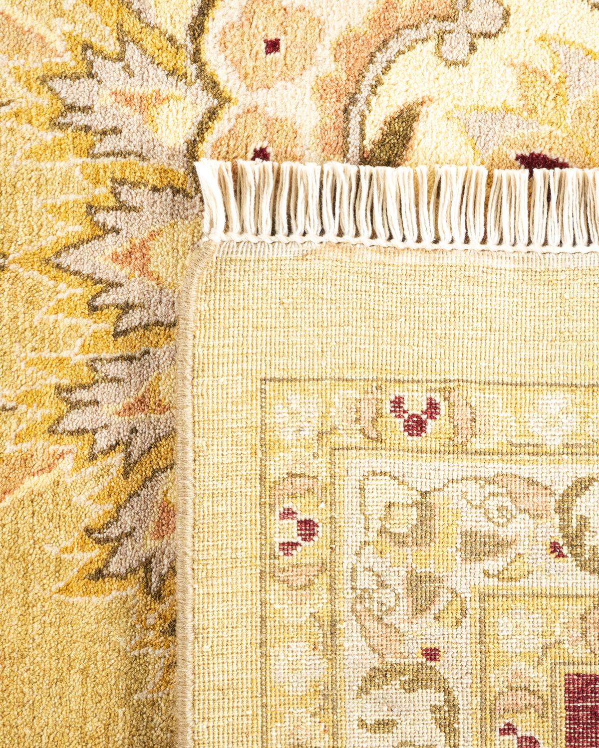 Contemporary One-Of-A-Kind Hand Knotted Oriental Mogul Yellow Area Rug 9' 2